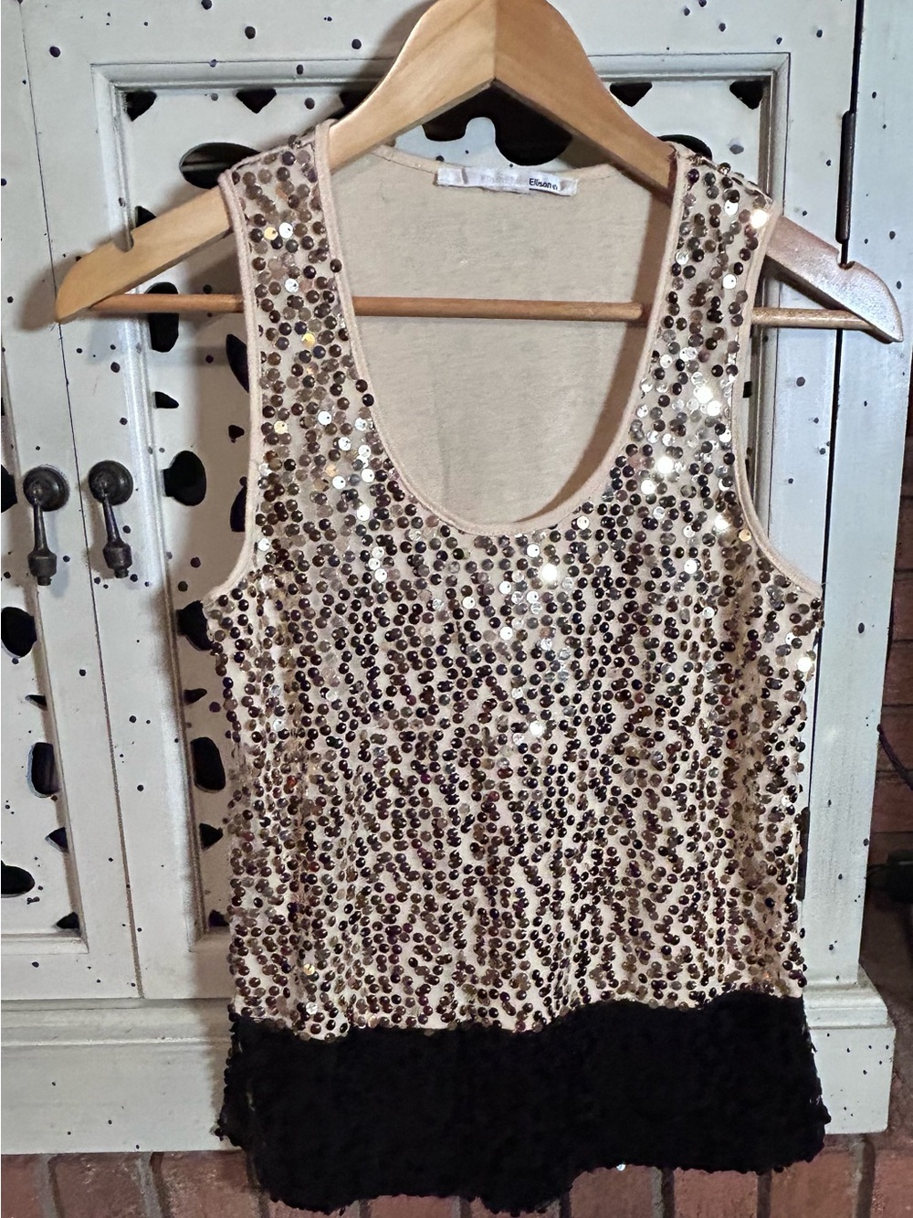 Sequin Scoop Neck Tank Top - Champagne/Black